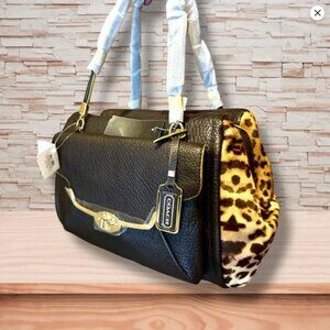 NWT Coach 25255 Madison Mixed Leopard Print Calf Hair East West Large Satchel 👜
